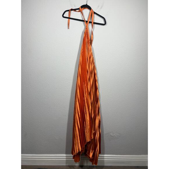 Sunfere Size Large Novia Halter Neck Pleated Maxi Dress Burnt Orange Sleeveless - Picture 2 of 9